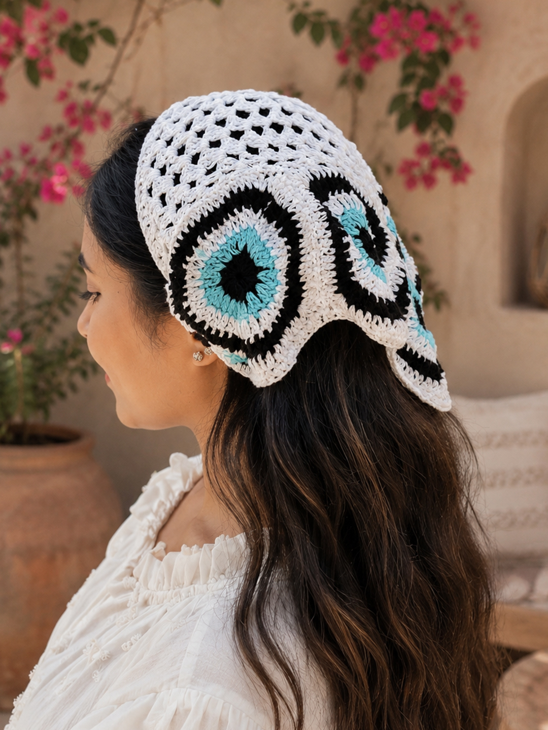 Women Crochet Head Scarf - White