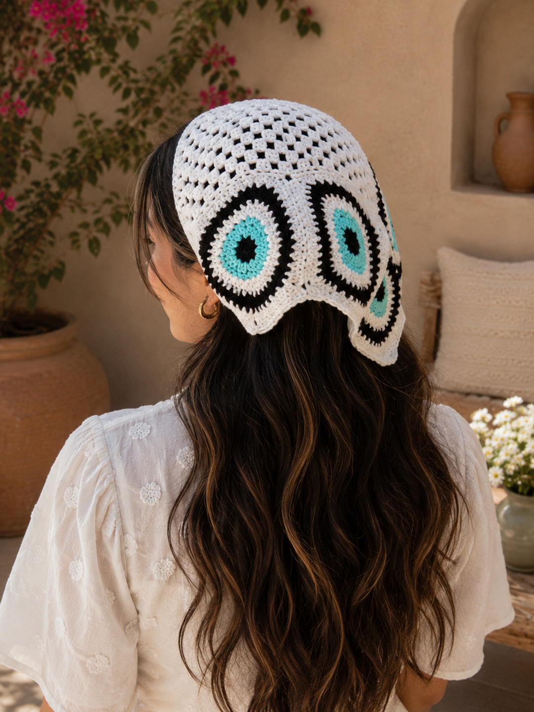 Women Crochet Head Scarf - White