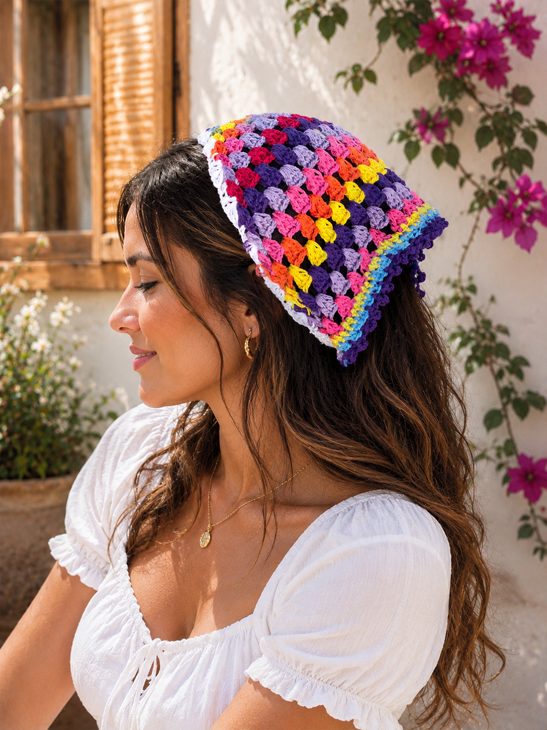Women Crochet Head Scarf - Multicolor