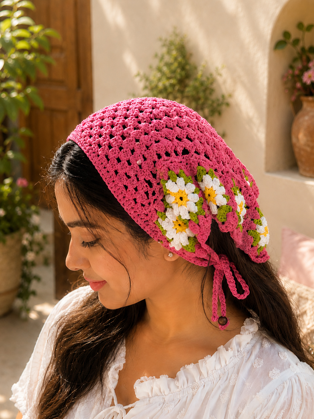 Women Crochet Head Bandana - Pink