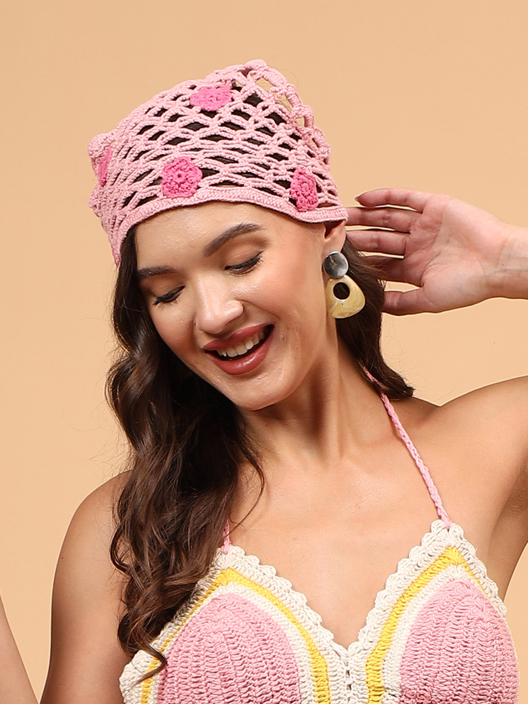 Daisy Crochet Head Scarf - Pink