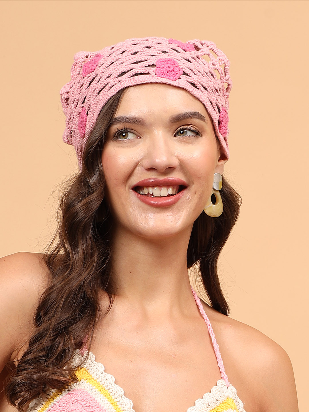 Daisy Crochet Head Scarf - Pink