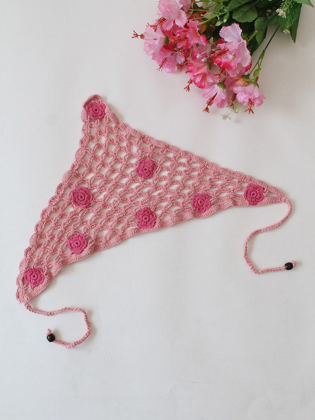 Daisy Crochet Head Scarf - Pink