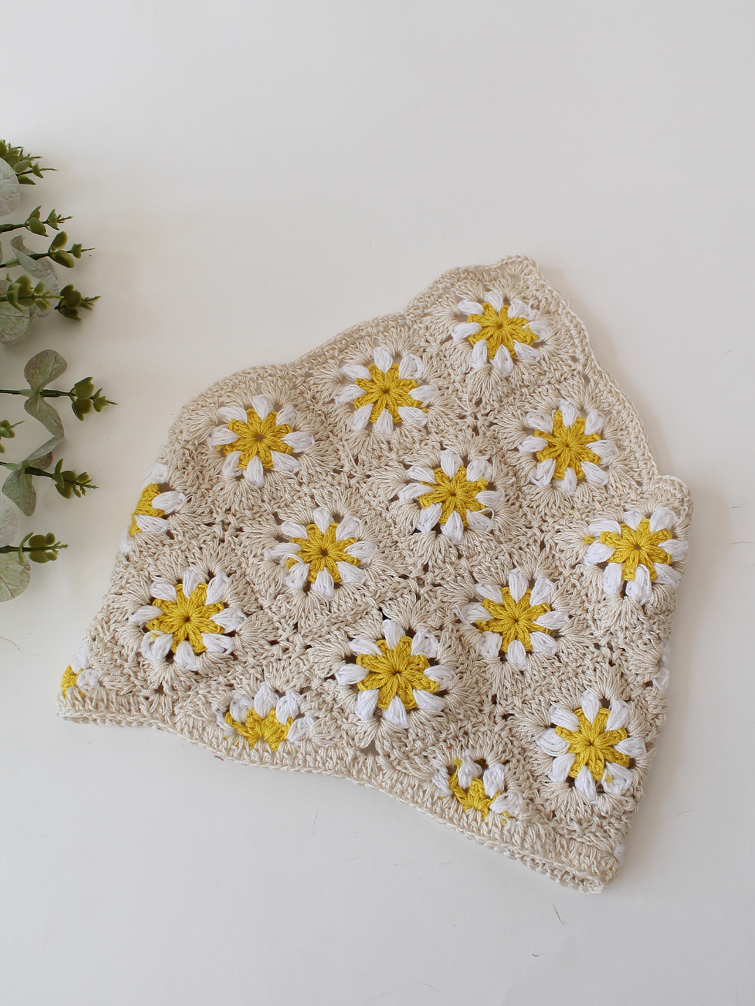 Women Crochet Daisy Head Scarf - Cream