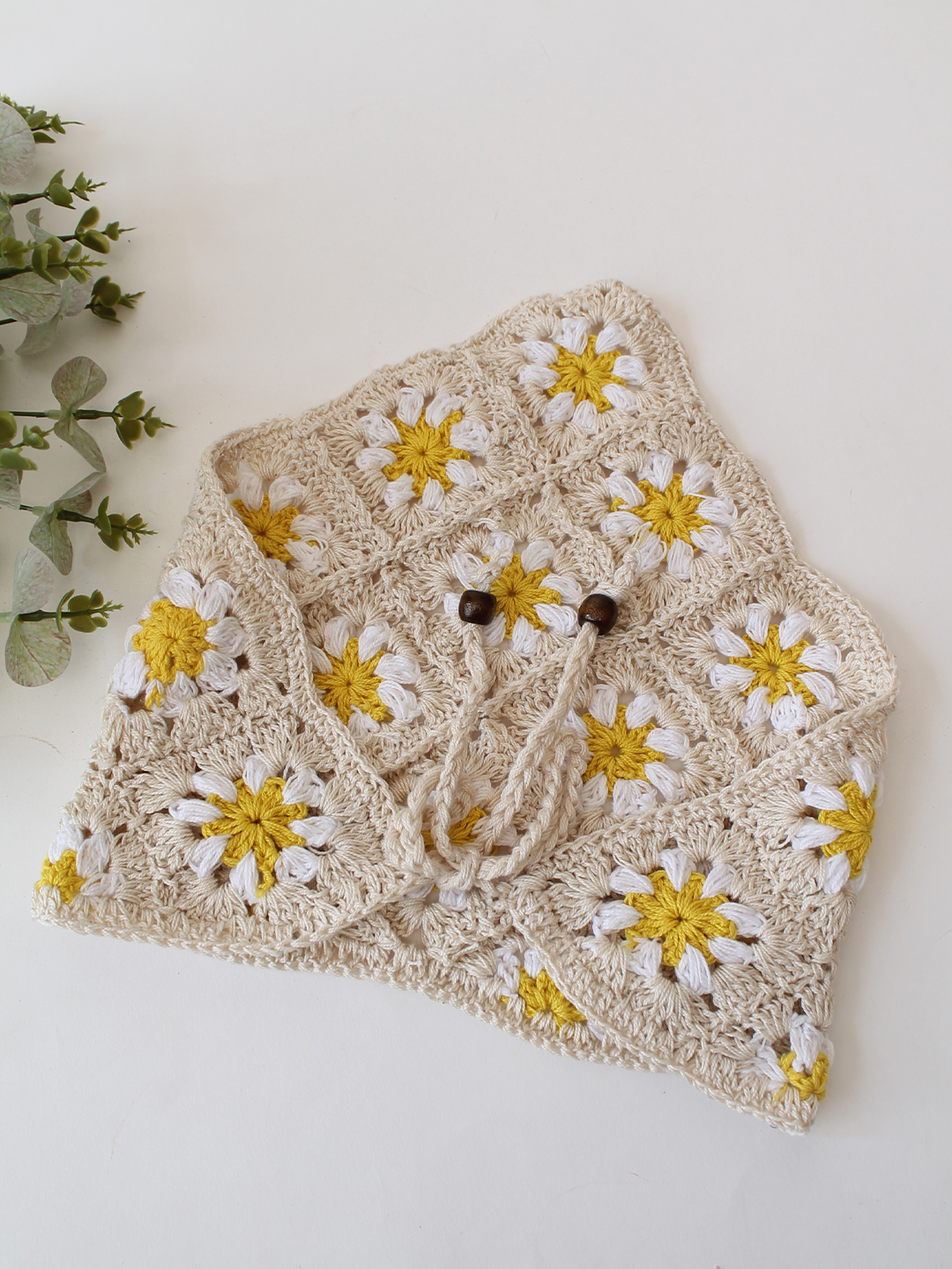 Women Crochet Daisy Head Scarf - Cream