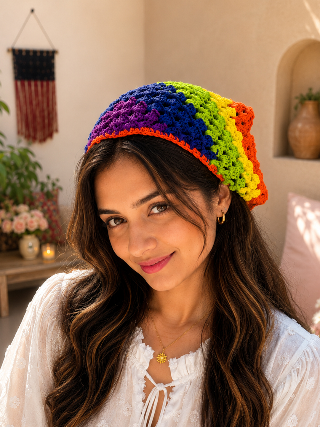 Women Crochet Boho Head Scarf - Multicolor