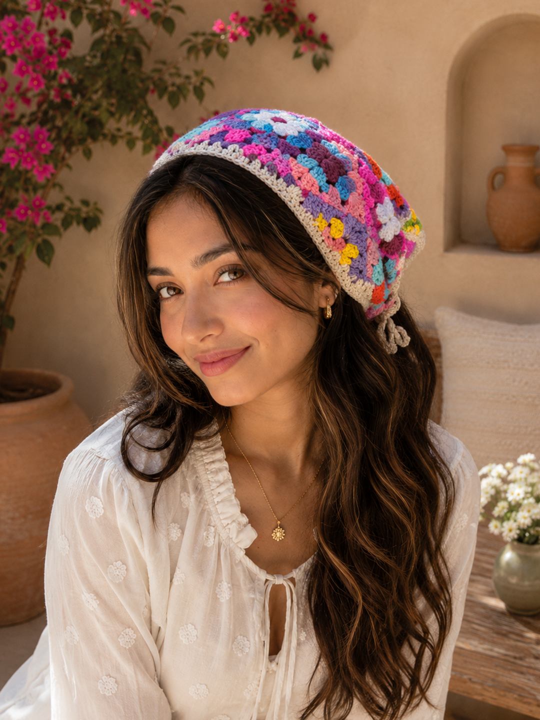 Women Crochet Head Scarf - Multicolor