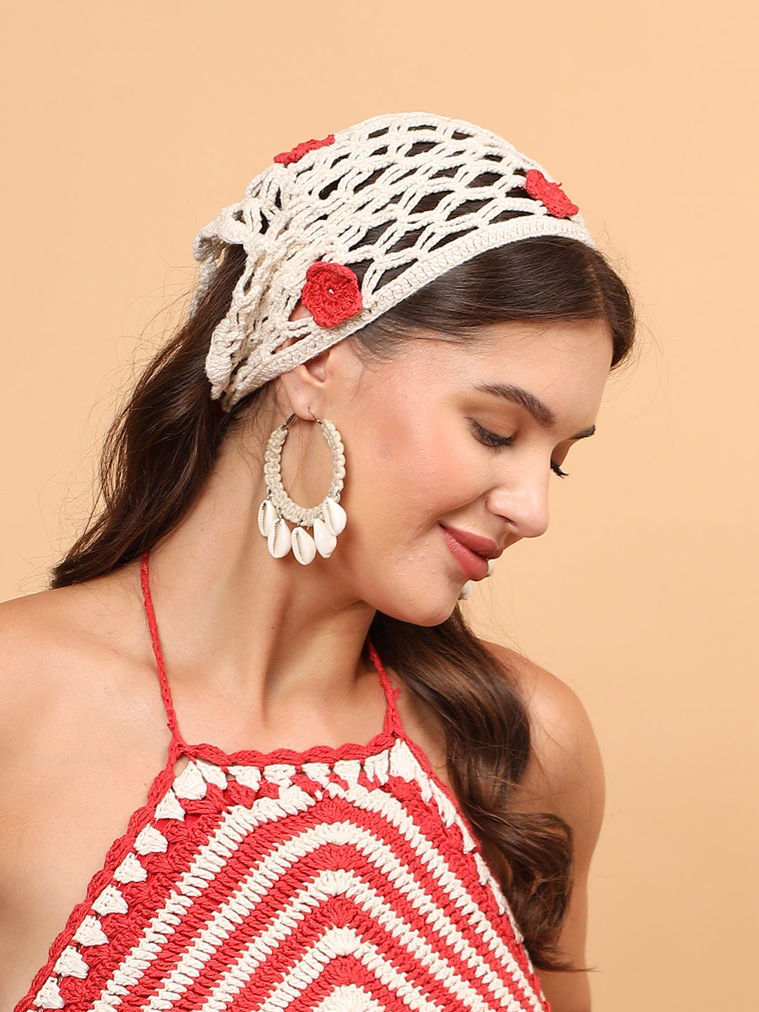 Crochet Floral Bandana - Offwhite