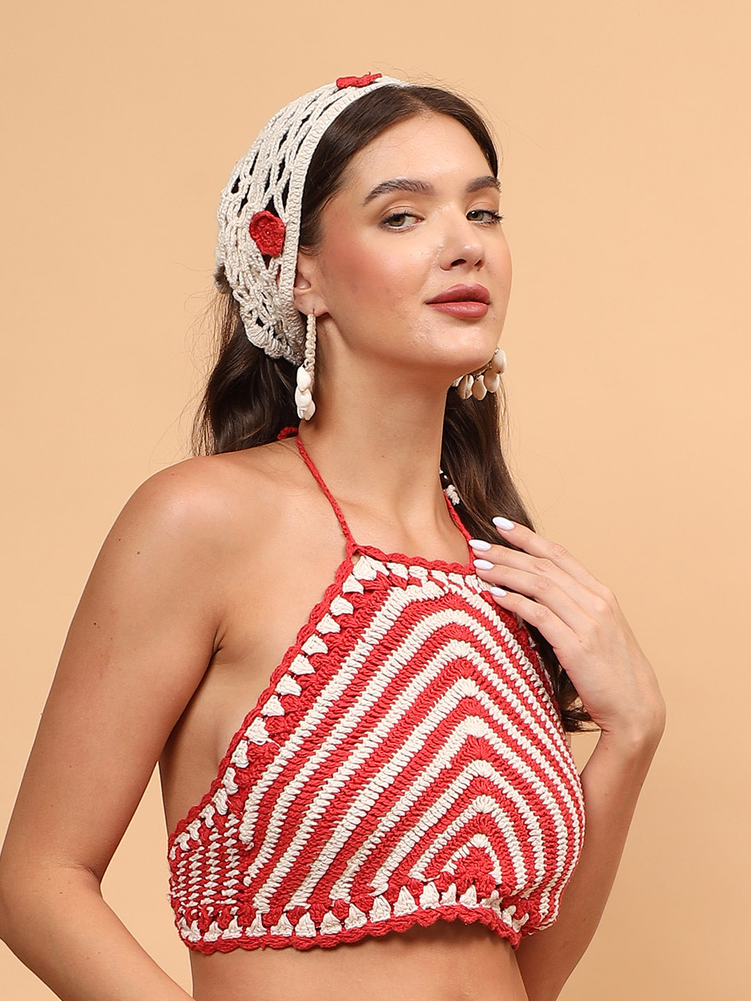 Crochet Floral Bandana - Offwhite