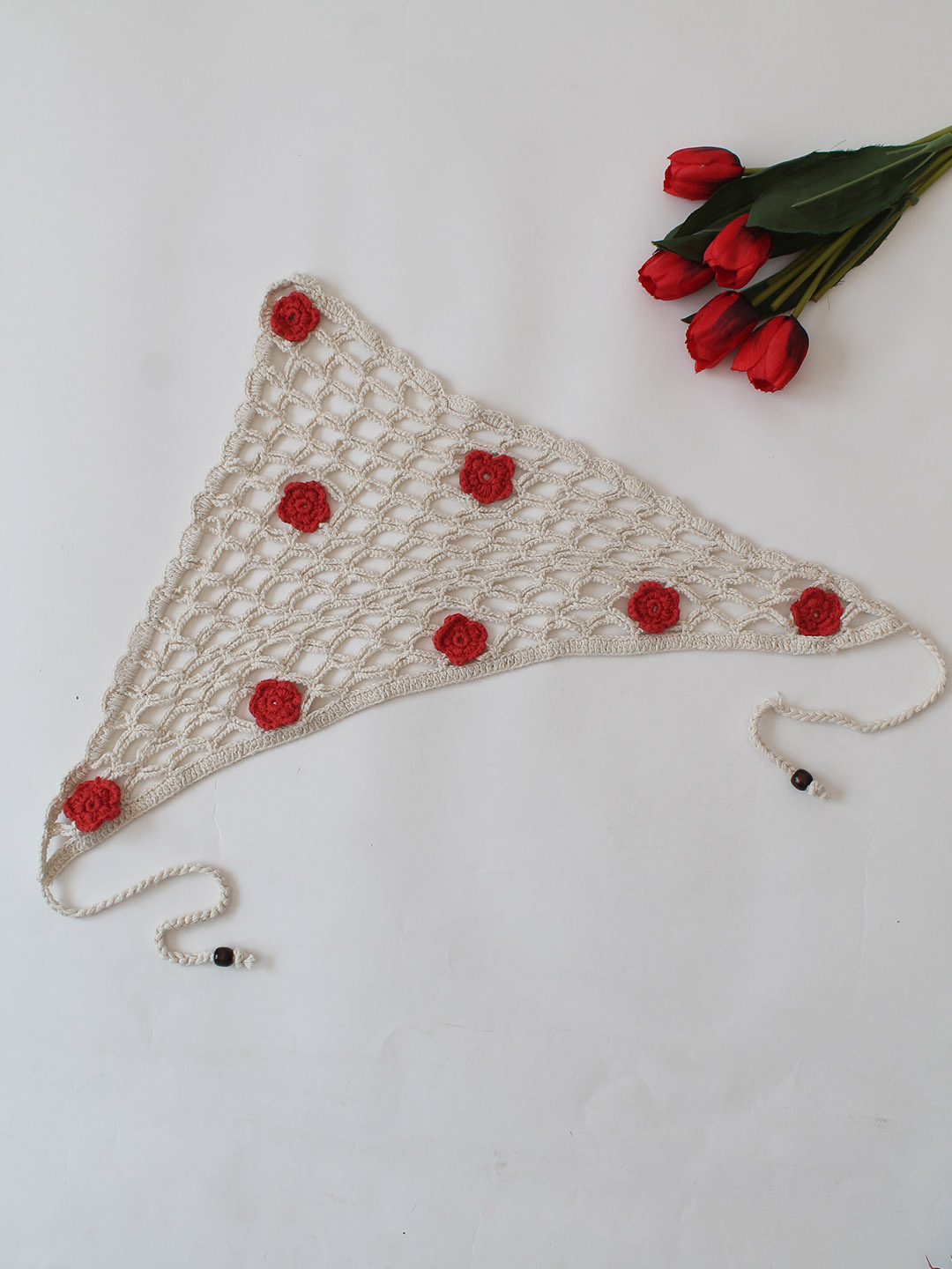 Crochet Floral Bandana - Offwhite