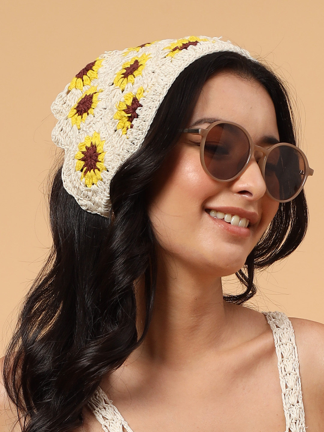 Velvery Handmade Sunflower Bandana  Off White