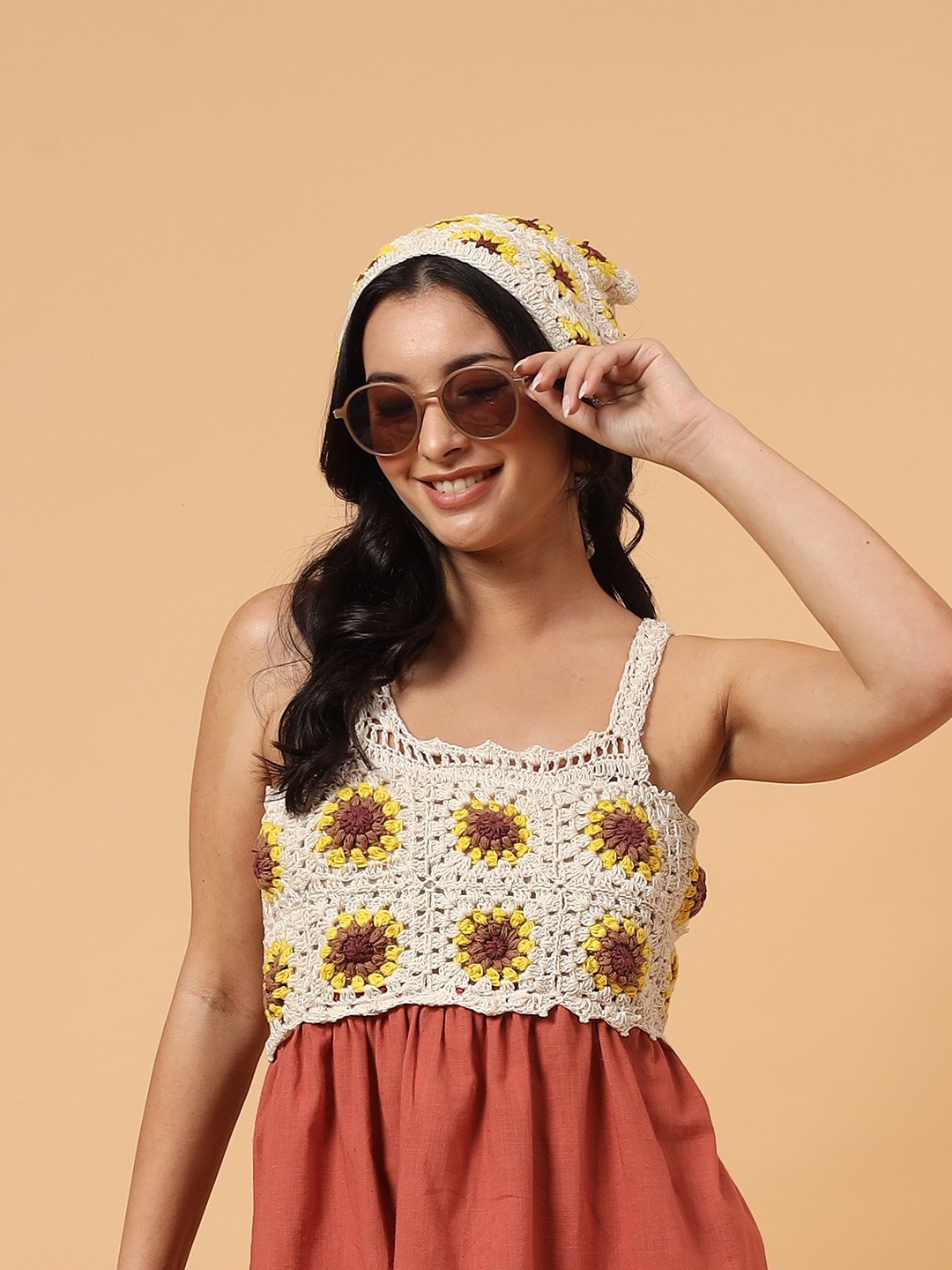 Velvery Handmade Sunflower Bandana  Off White