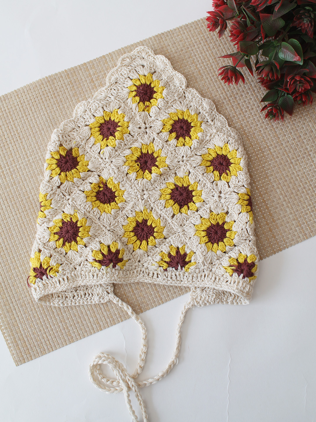 Velvery Handmade Sunflower Bandana  Off White