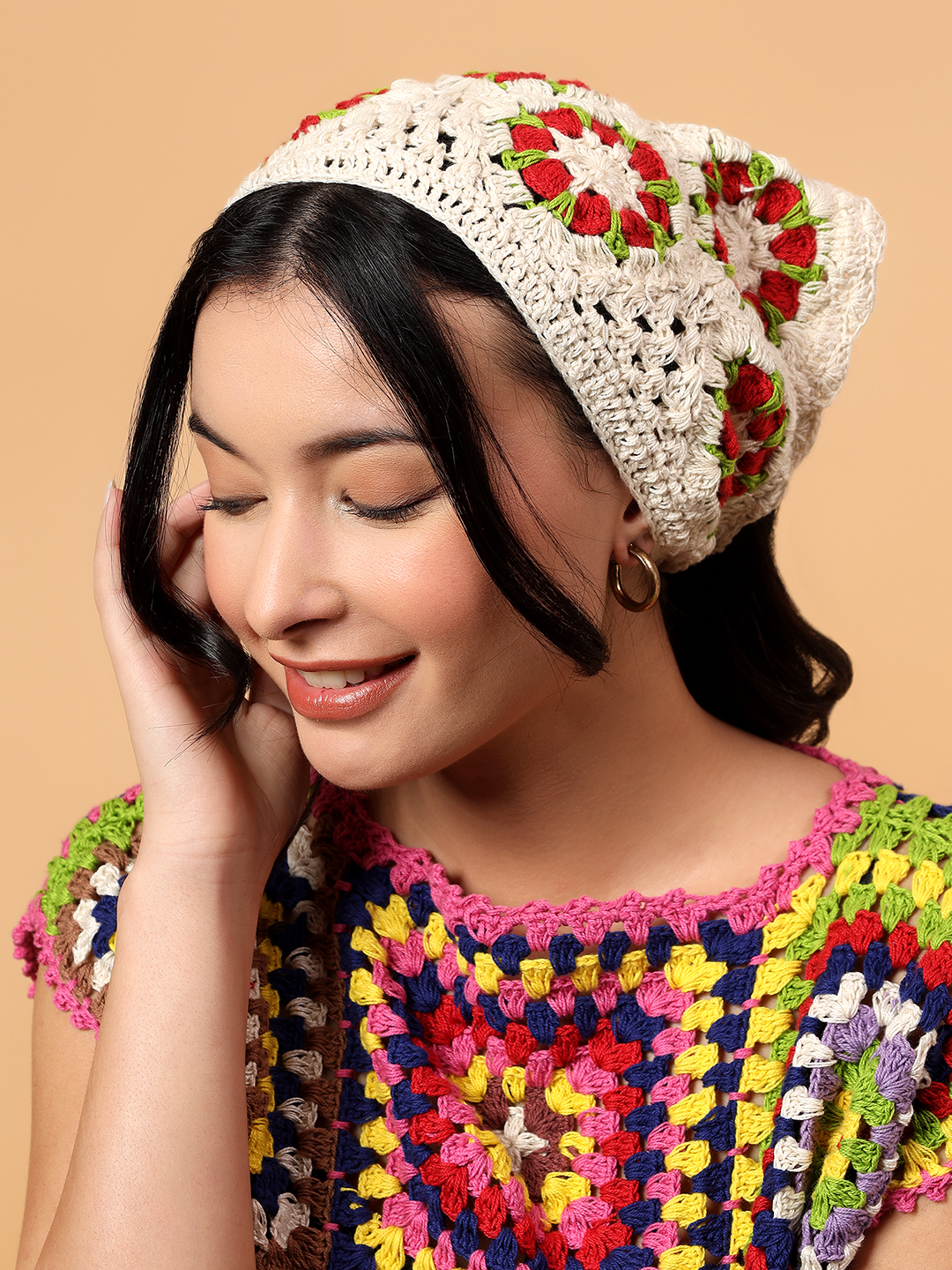 Velvery Handmade Floral Bandana  Off White