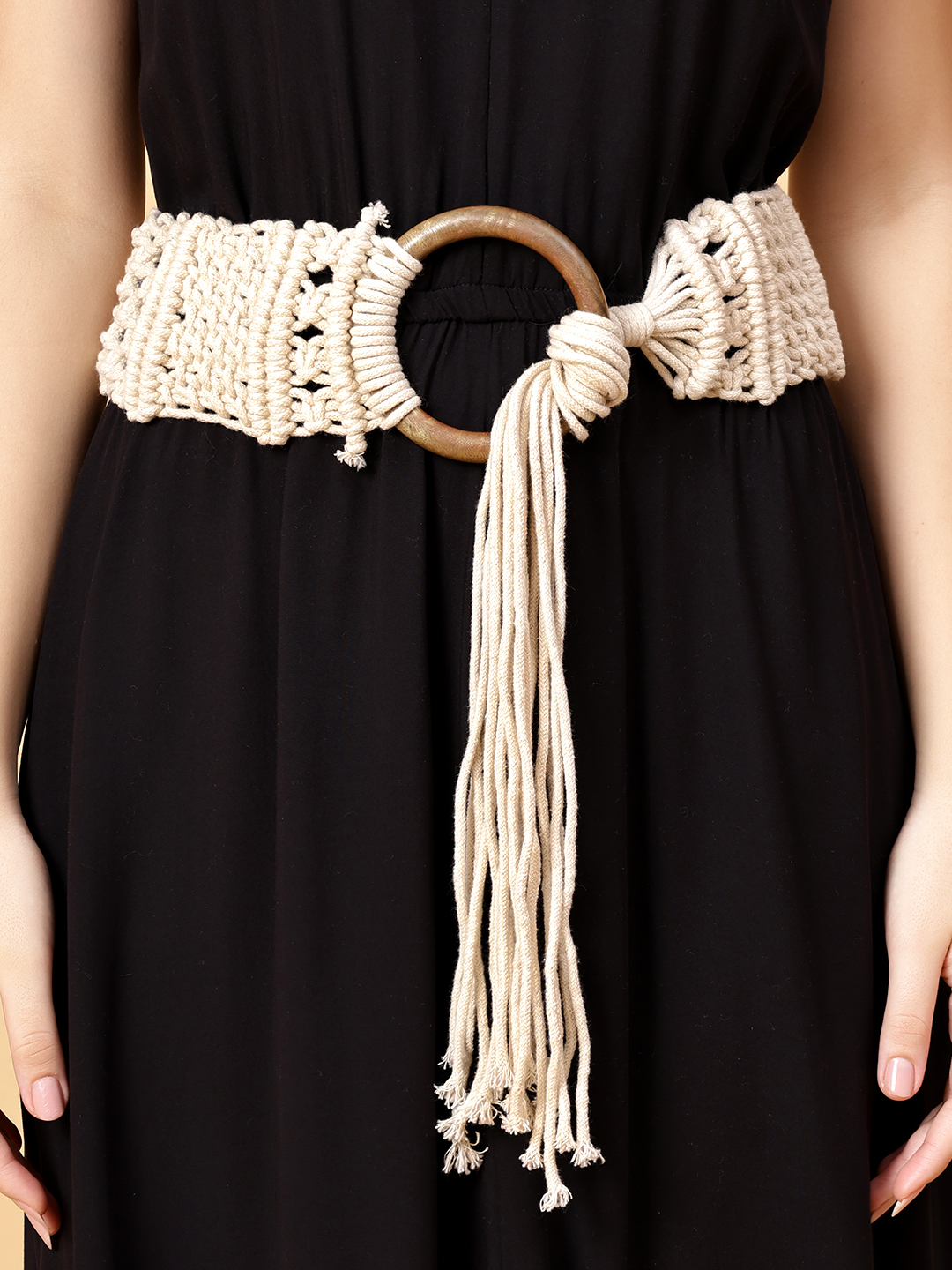 Velvery Handmade Women Bohemian Macrame Braided Belt Off White