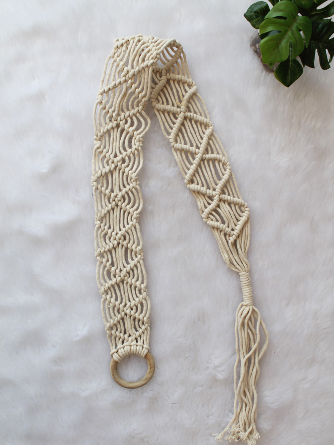 Velvery Handmade Bohemian Macrame Braided Belt - Off White
