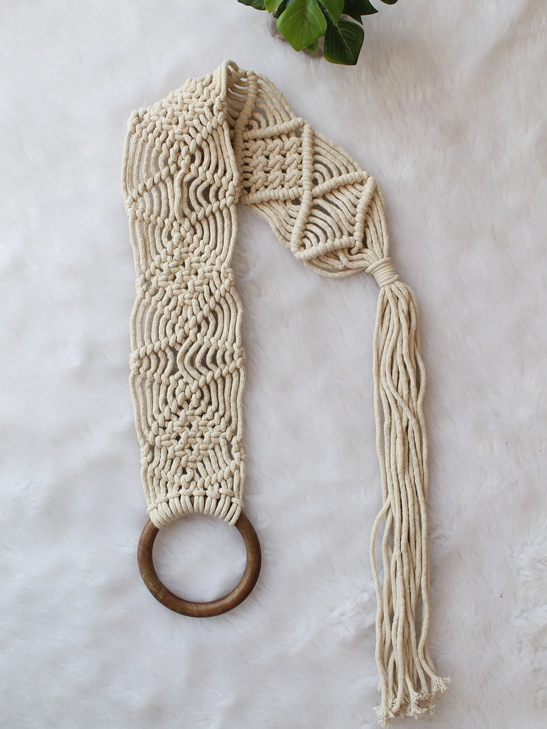 Velvery Handmade Bohemian Macrame Braided Belt - Off White