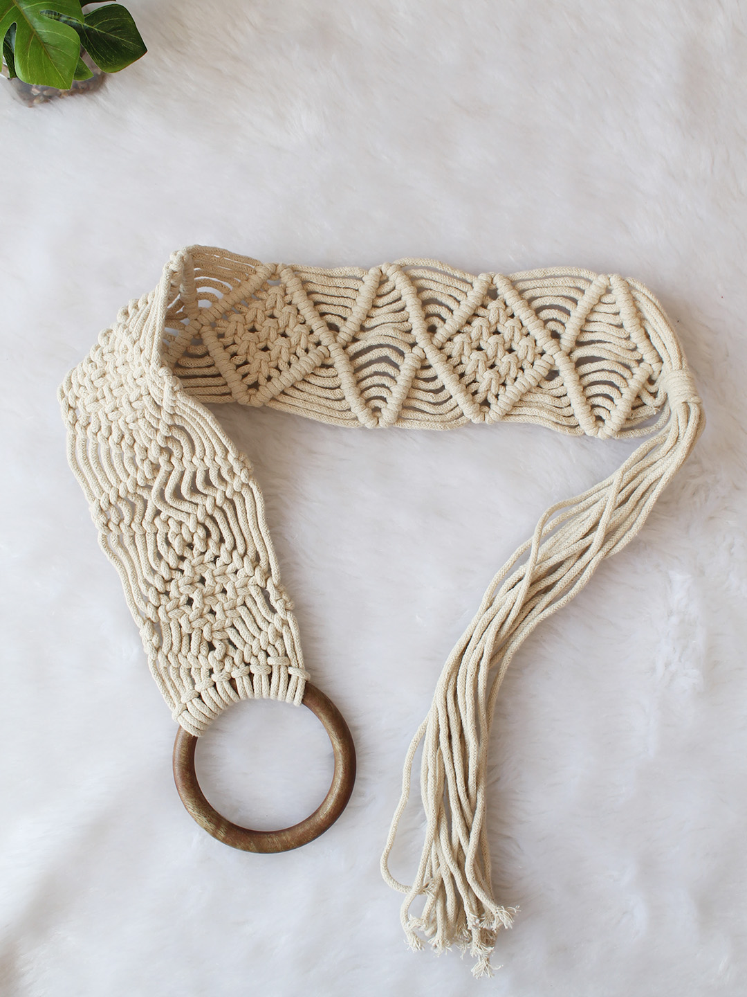 Velvery Handmade Bohemian Macrame Braided Belt - Off White