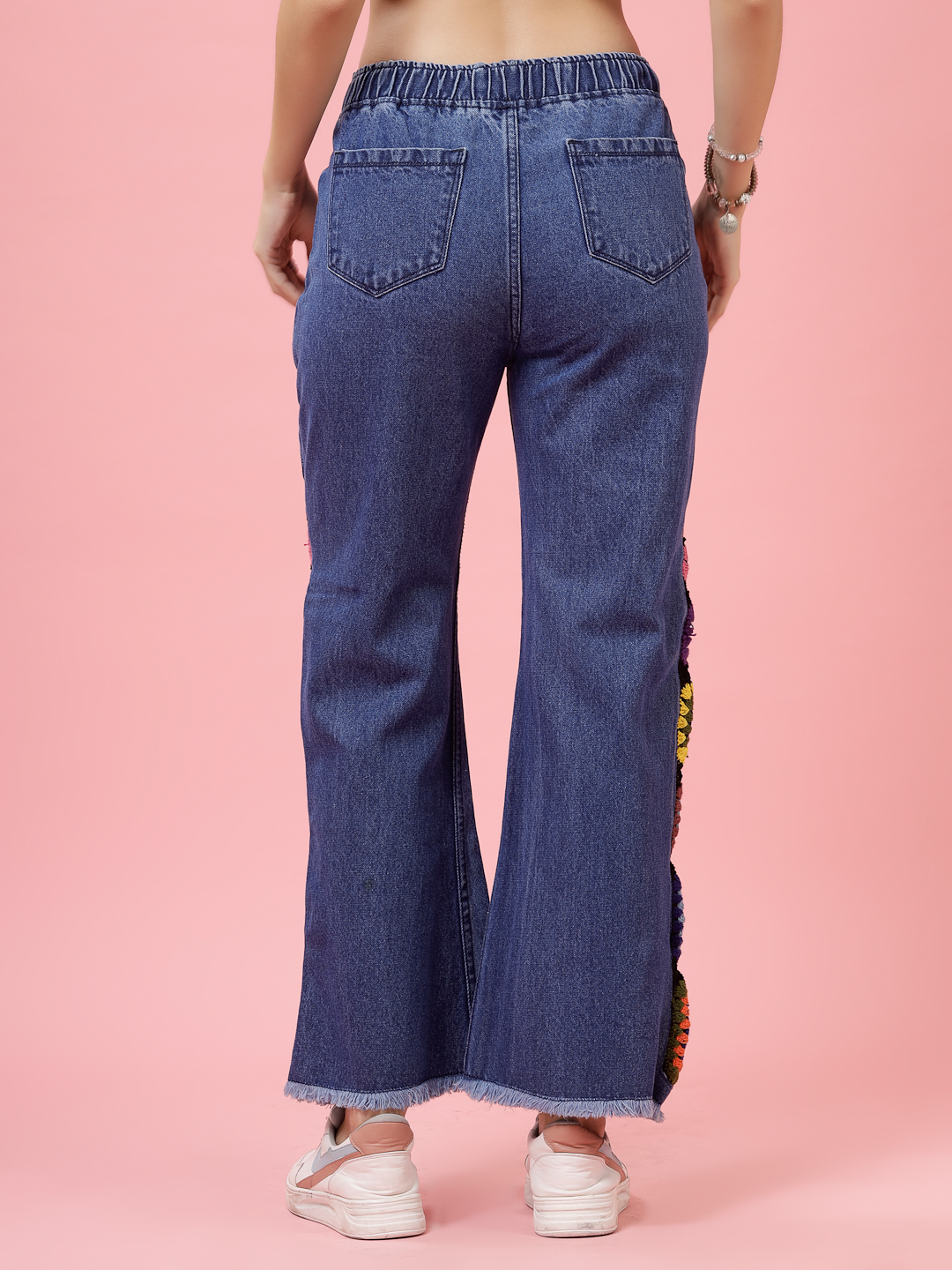Velvery Blue Denim Granny Square Crochet Design Jeans