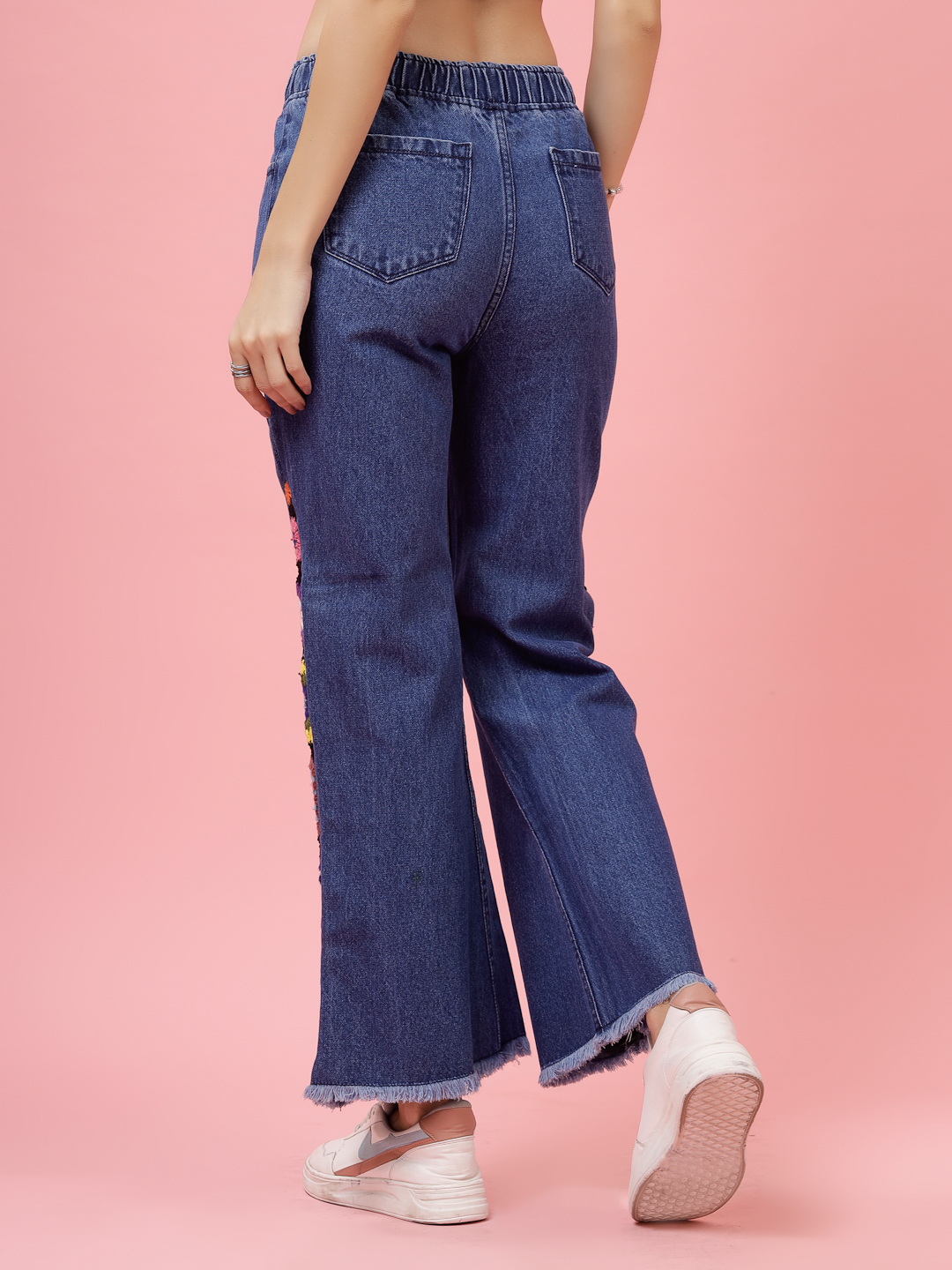 Velvery Blue Denim Granny Square Crochet Design Jeans