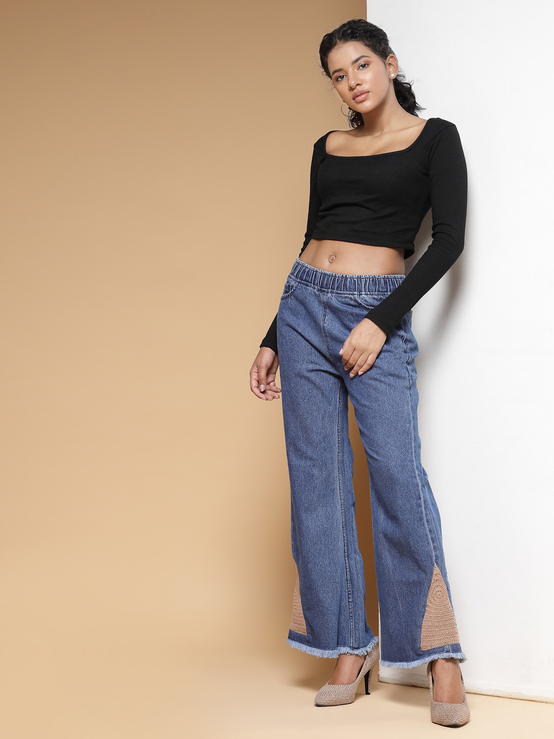 Velvery Blue Denim Crochet Design Jeans