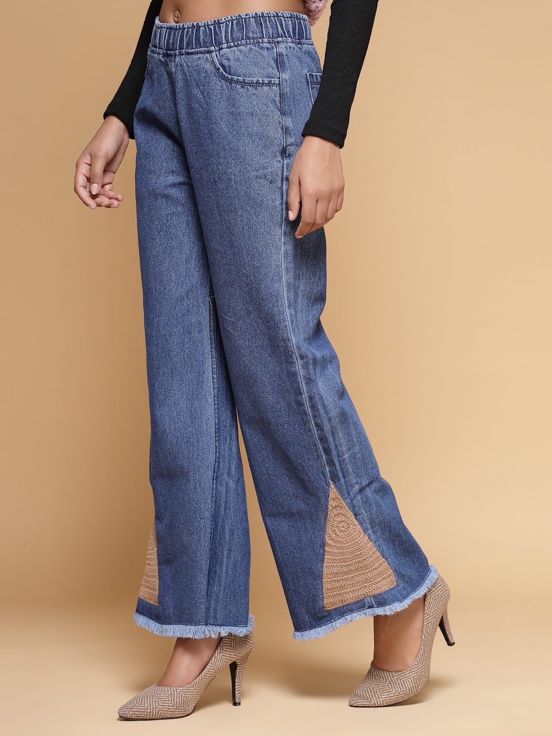 Velvery Blue Denim Crochet Design Jeans