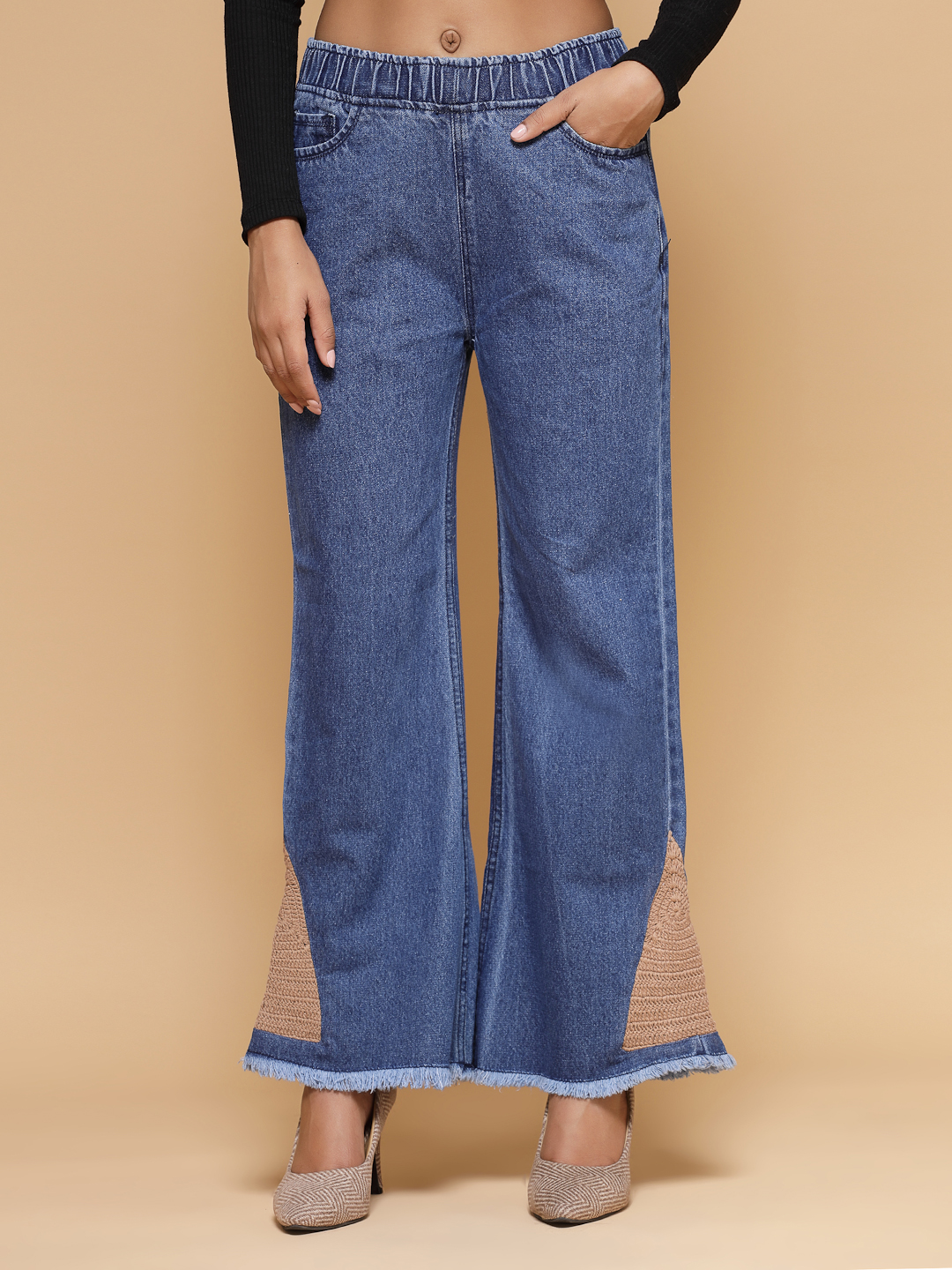 Velvery Blue Denim Crochet Design Jeans
