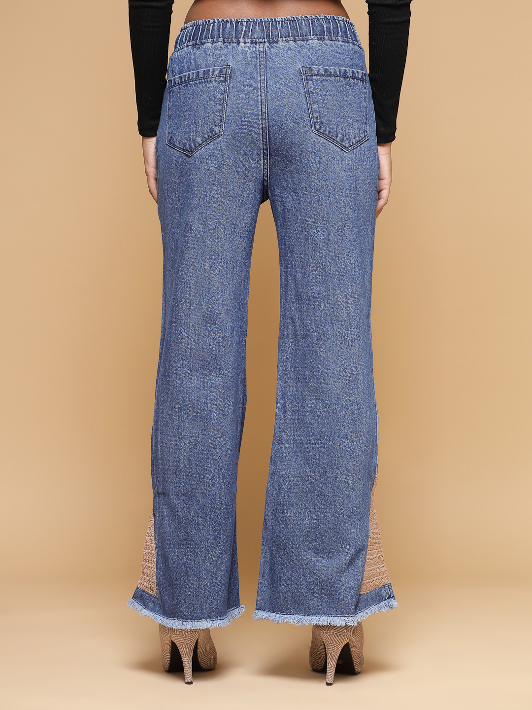 Velvery Blue Denim Crochet Design Jeans