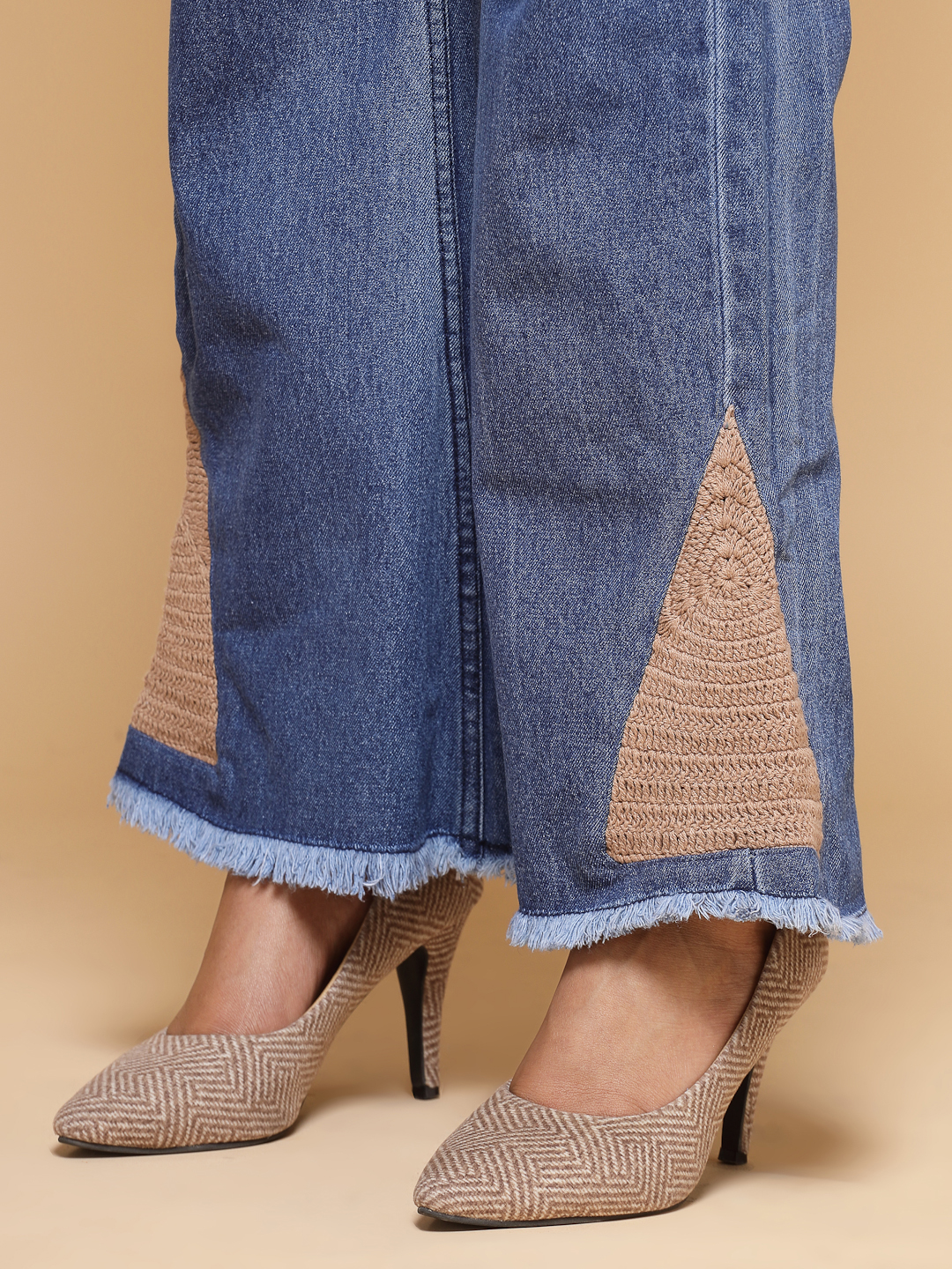 Velvery Blue Denim Crochet Design Jeans