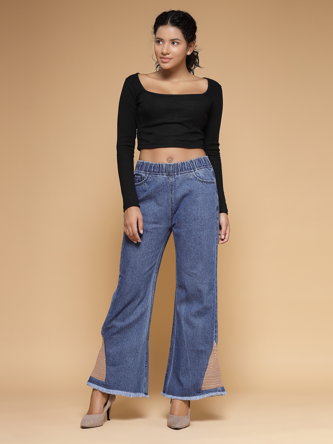 Velvery Blue Denim Crochet Design Jeans