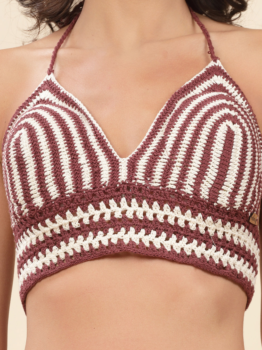 Velvery Handmade Brown & Off White Stripes Two Piece Co ord Set