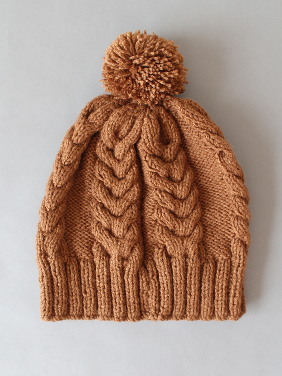 Velvery Cableknit Pom-Pom Detail Womens Beanie Brown