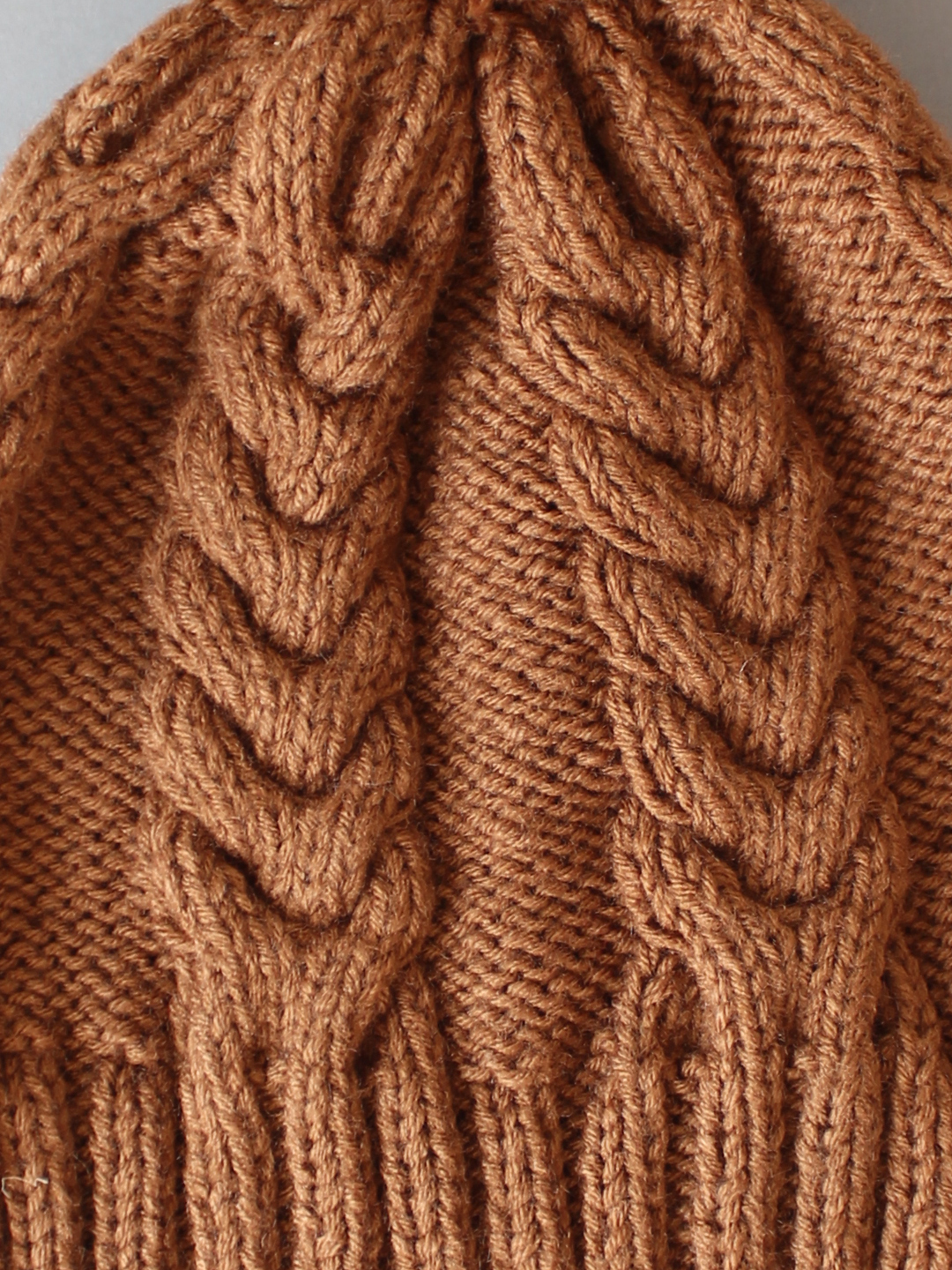 Velvery Cableknit Pom-Pom Detail Womens Beanie Brown