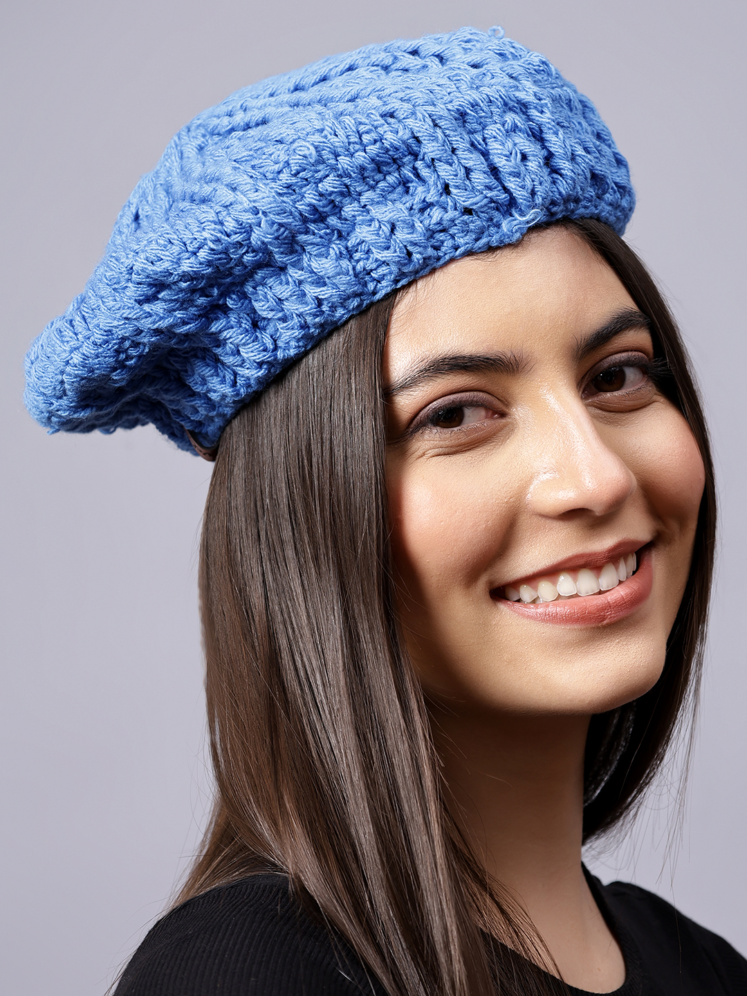 Velvery Handknitted Blue Self Design Beanie