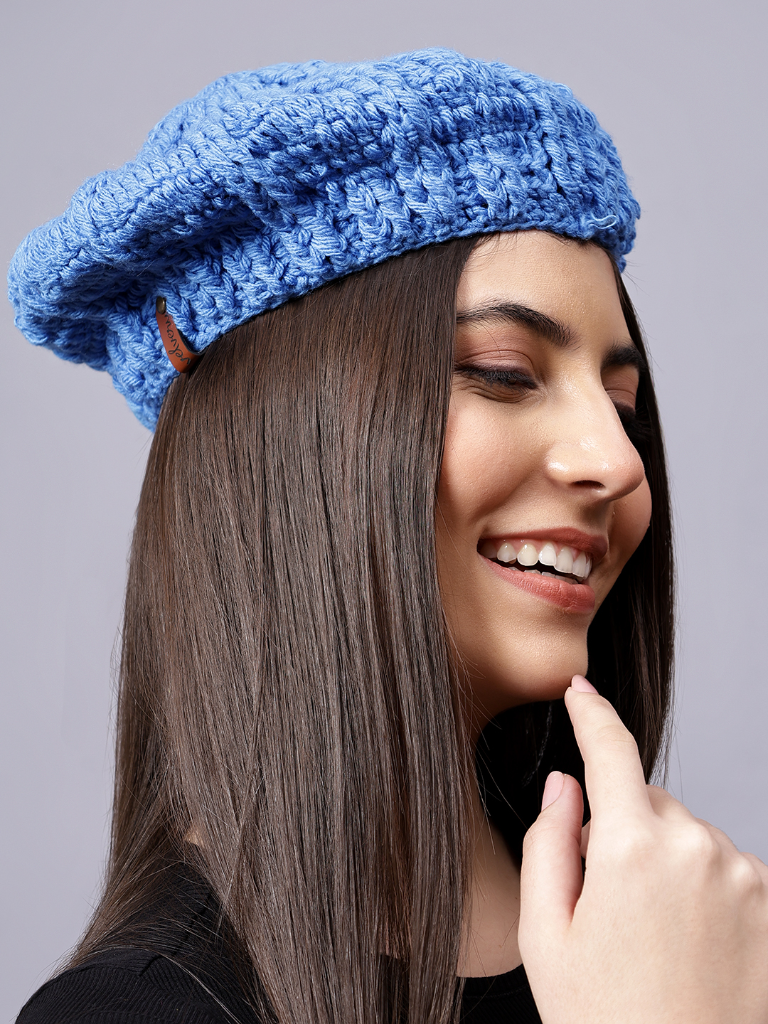 Velvery Handknitted Blue Self Design Beanie