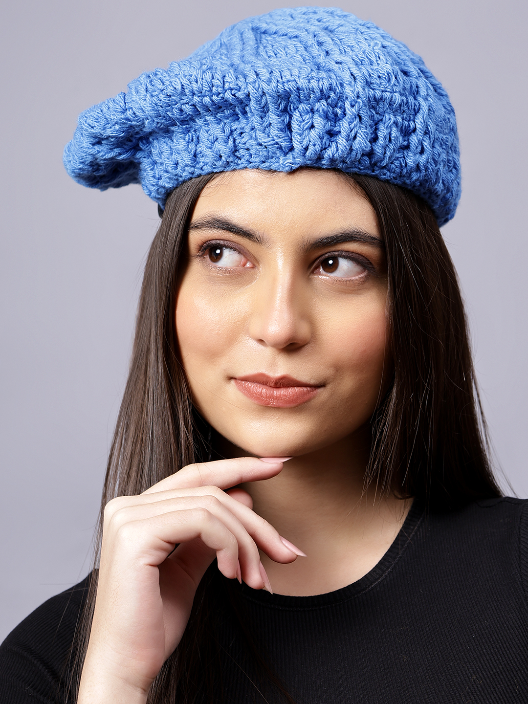 Velvery Handknitted Blue Self Design Beanie