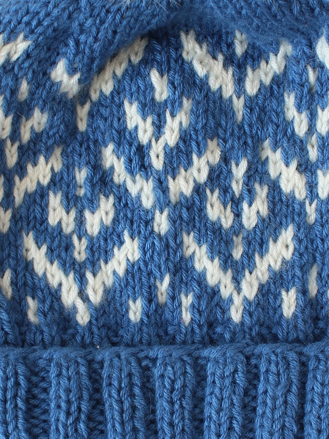 Velvery Handknitted Blue Self Design Pom Pom Beanie