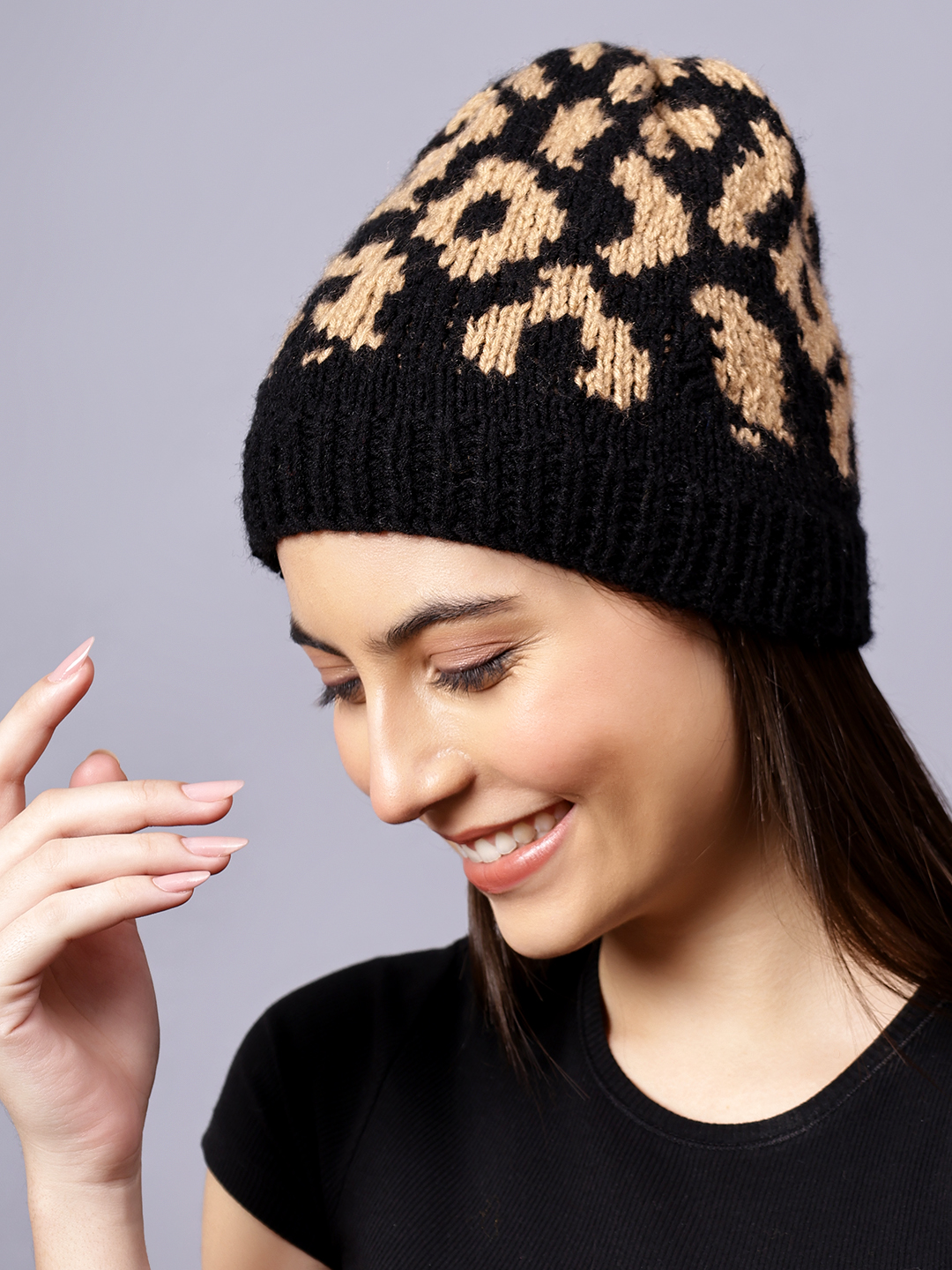 Velvery Handknitted Multi Self Design Beanie