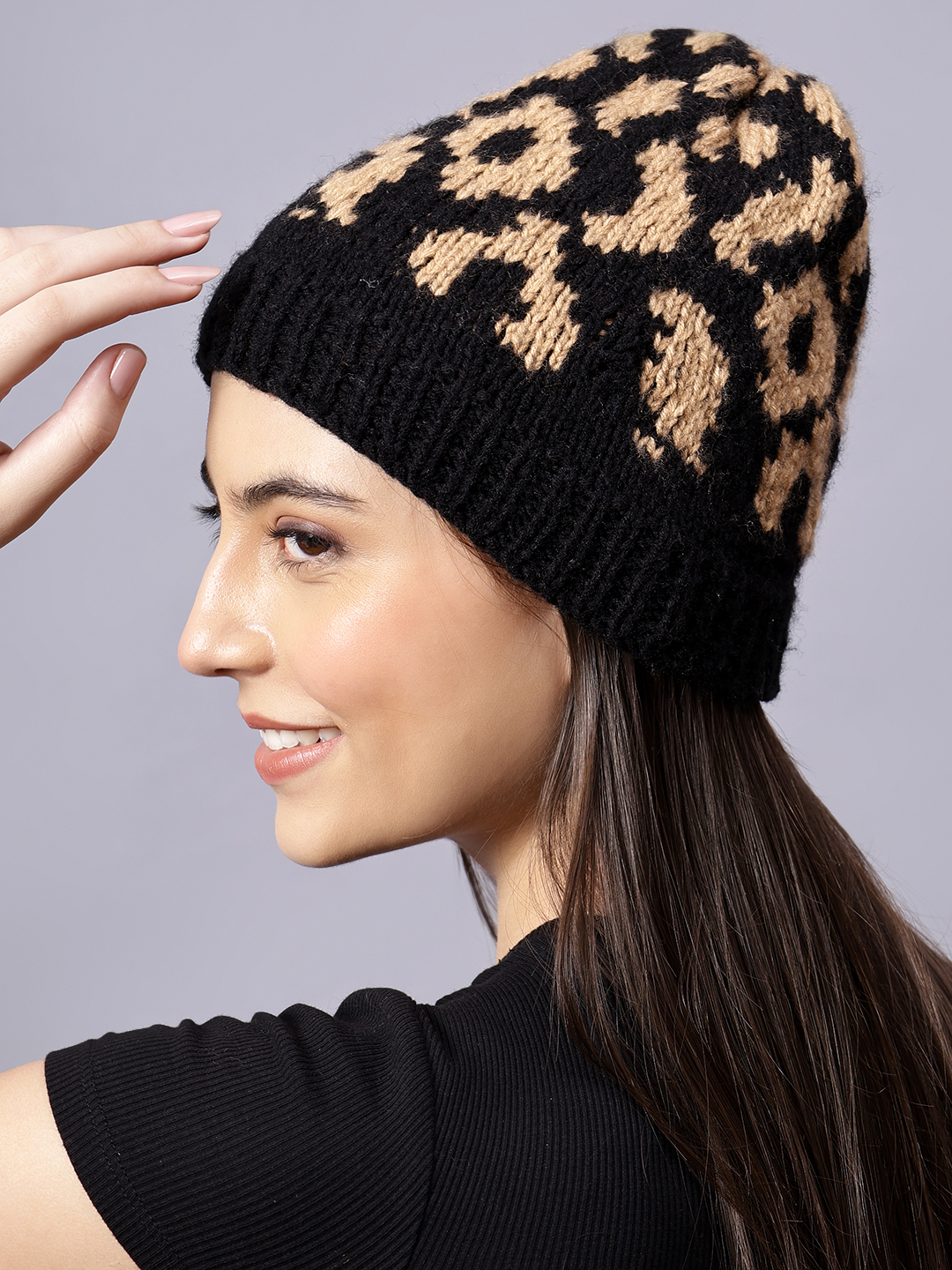 Velvery Handknitted Multi Self Design Beanie