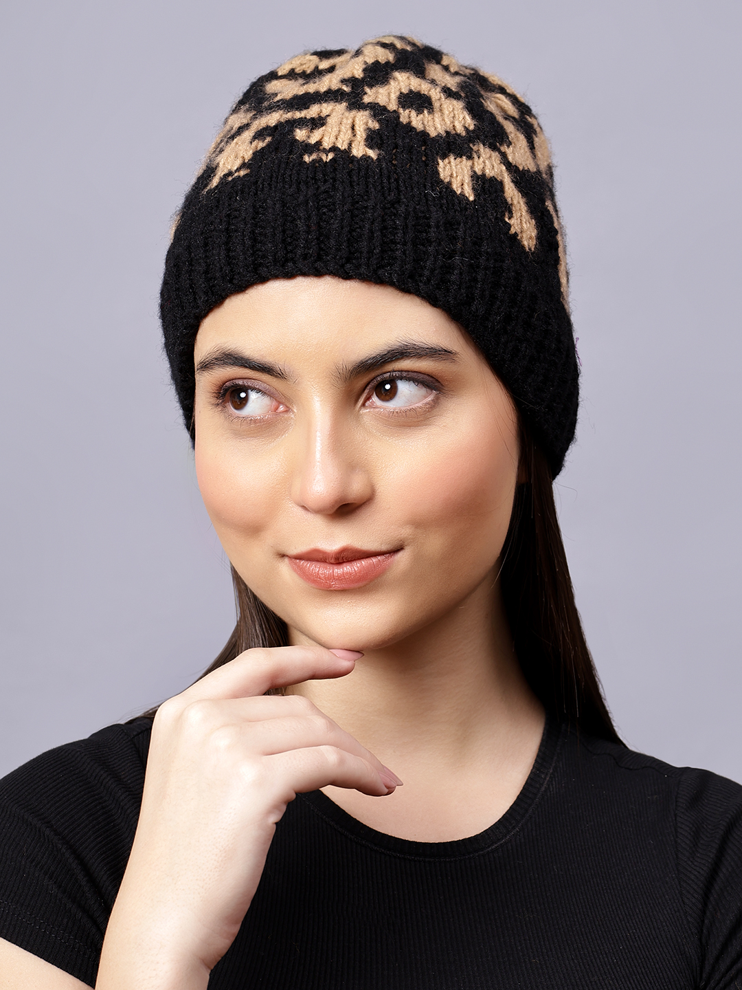 Velvery Handknitted Multi Self Design Beanie