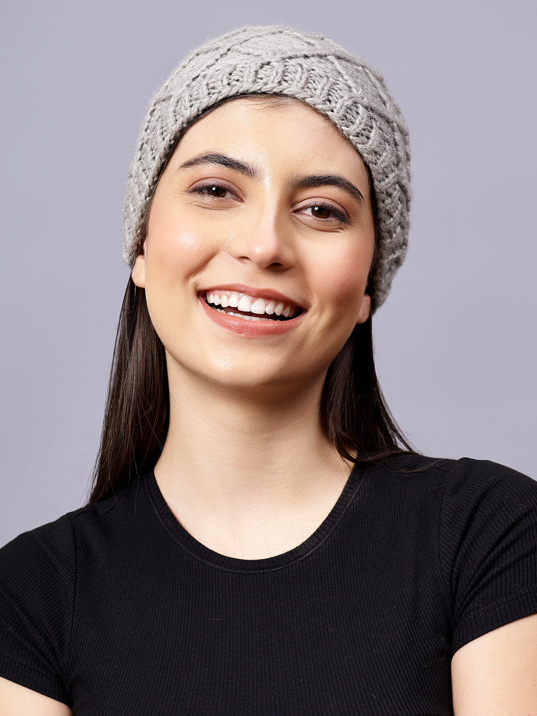 Velvery Handknitted Grey Self Design Beanie