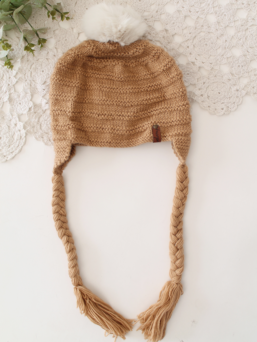 Velvery Handknitted Beanie Cap - Beige