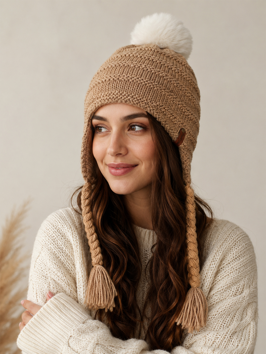 Velvery Handknitted Beanie Cap - Beige