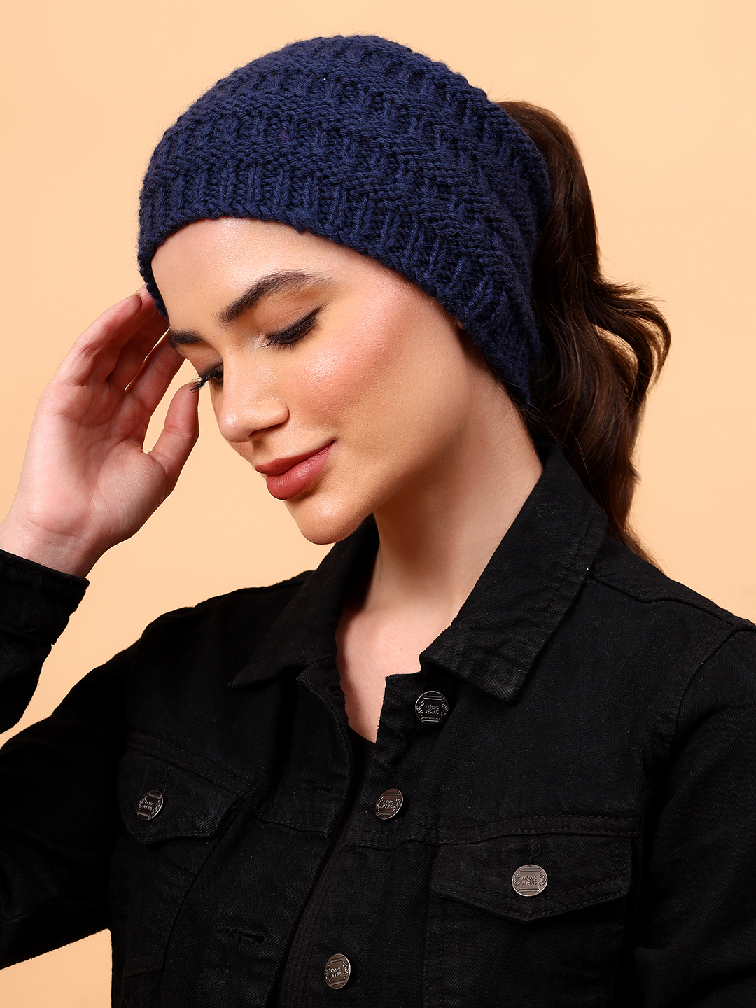 Velvery Garter Stitch Merino Wool Ponytail Cap
