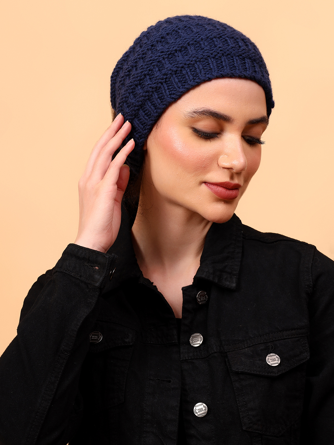 Velvery Garter Stitch Merino Wool Ponytail Cap