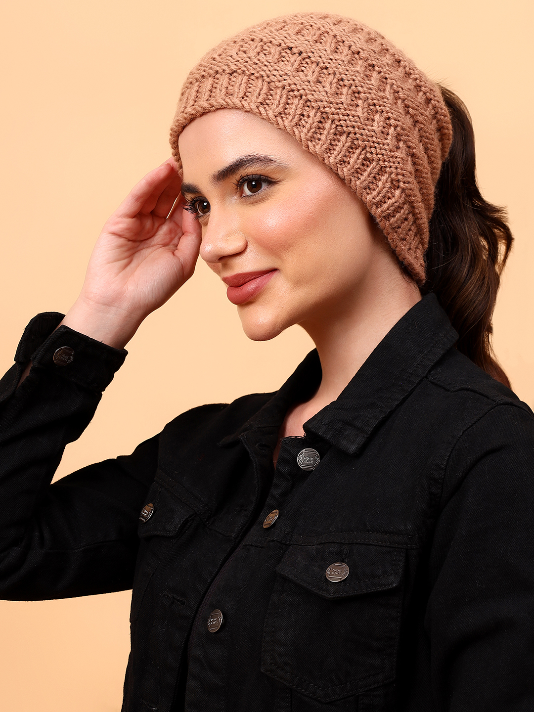 Velvery Garter Stitch Merino Wool Ponytail Cap