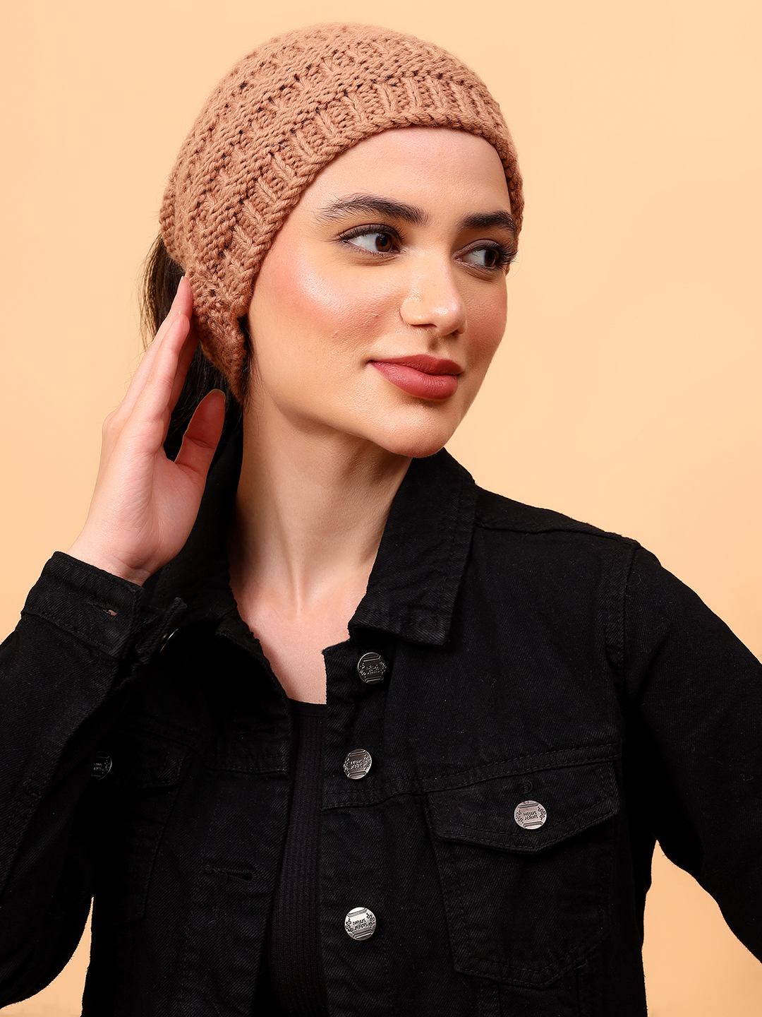 Velvery Garter Stitch Merino Wool Ponytail Cap