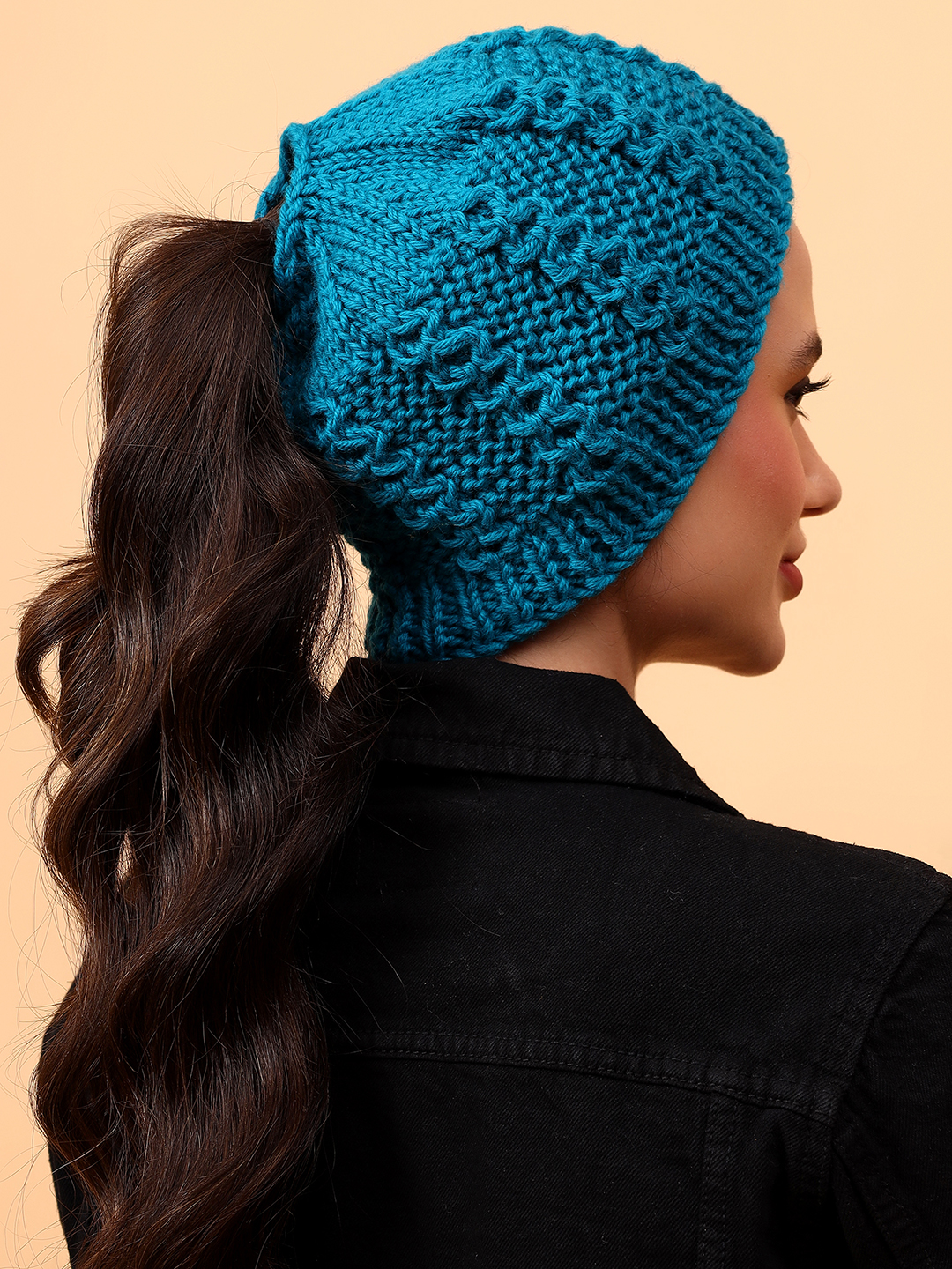 Velvery Self Design Merino Wool Ponytail Cap