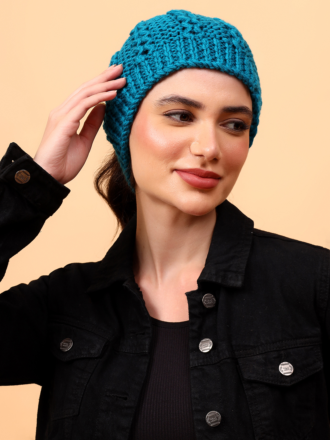 Velvery Self Design Merino Wool Ponytail Cap
