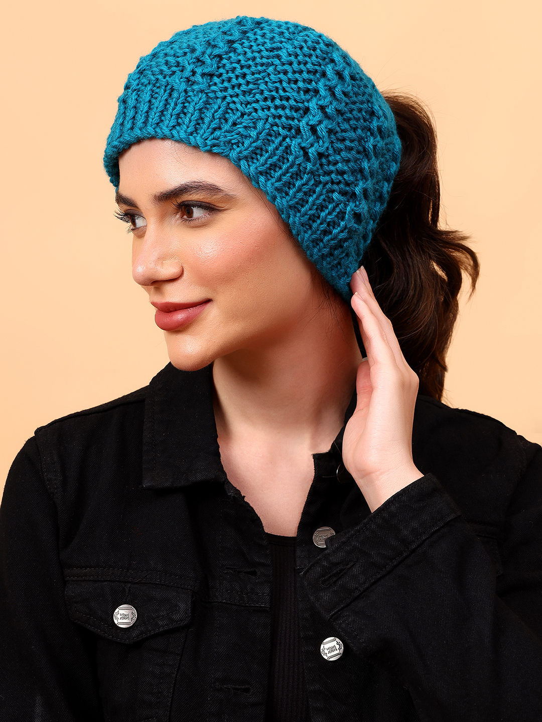 Velvery Self Design Merino Wool Ponytail Cap